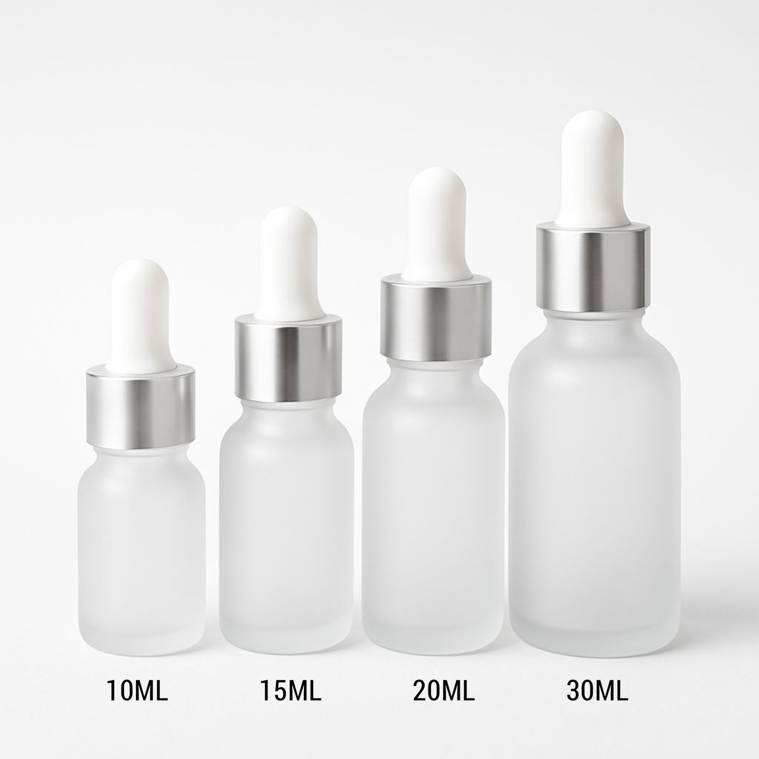 frosted glass serum bottle with silver white cap – 10ml, 15ml, 20ml, 30ml | refillable dropper bottle for skincare & essential oils