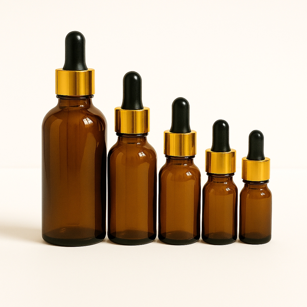 amber serum bottles with golden black cap – 15ml, 20ml, 30ml, 50ml, 100ml | premium skincare & cosmetic packaging