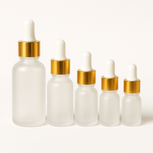 frosted glass serum bottles with golden white cap – 10ml, 15ml, 20ml, 30ml, 50ml | luxury skincare & cosmetic packaging