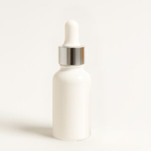 30ml milky white serum bottle with silver white cap | premium skincare & cosmetic packaging