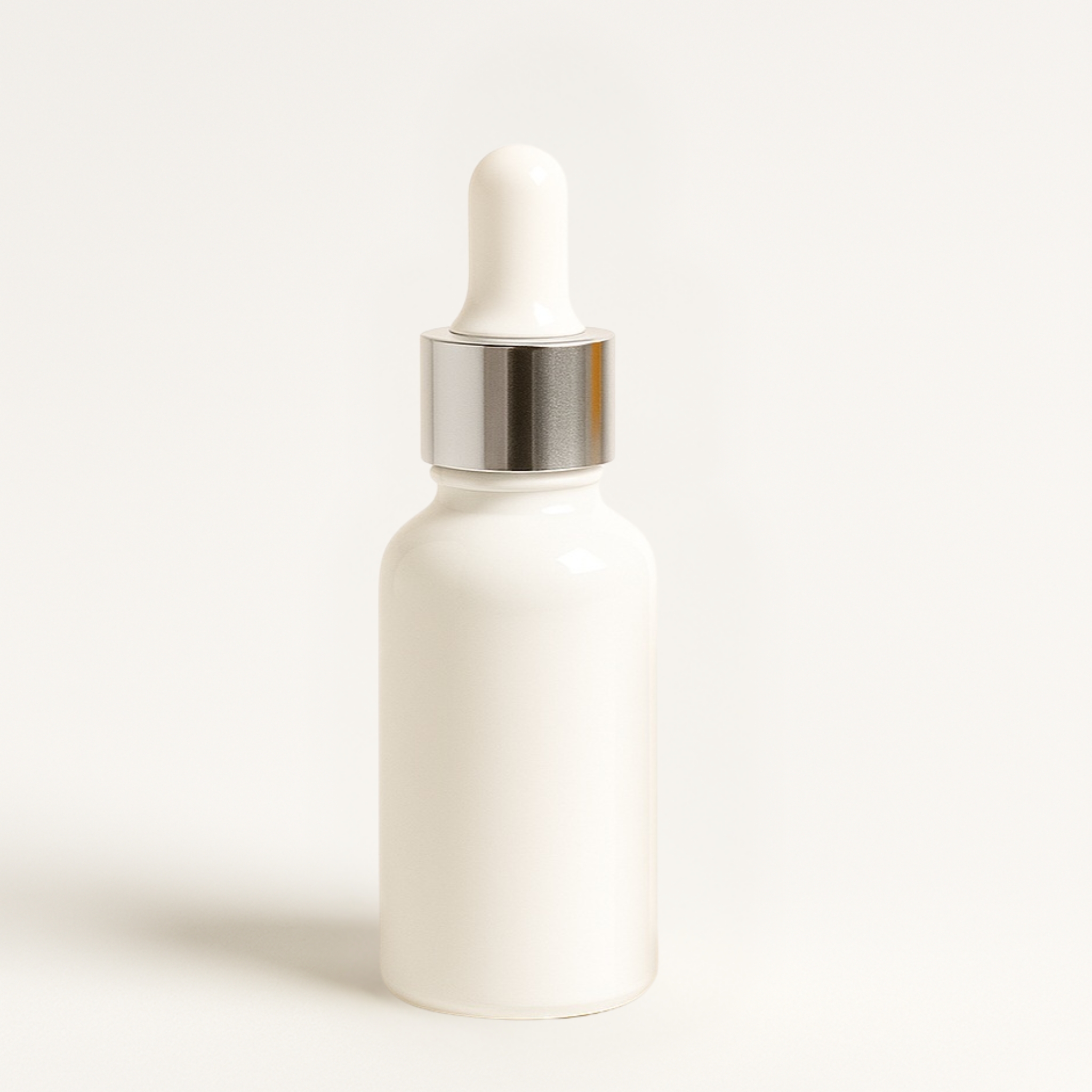 30ml milky white serum bottle with silver white cap | premium skincare & cosmetic packaging