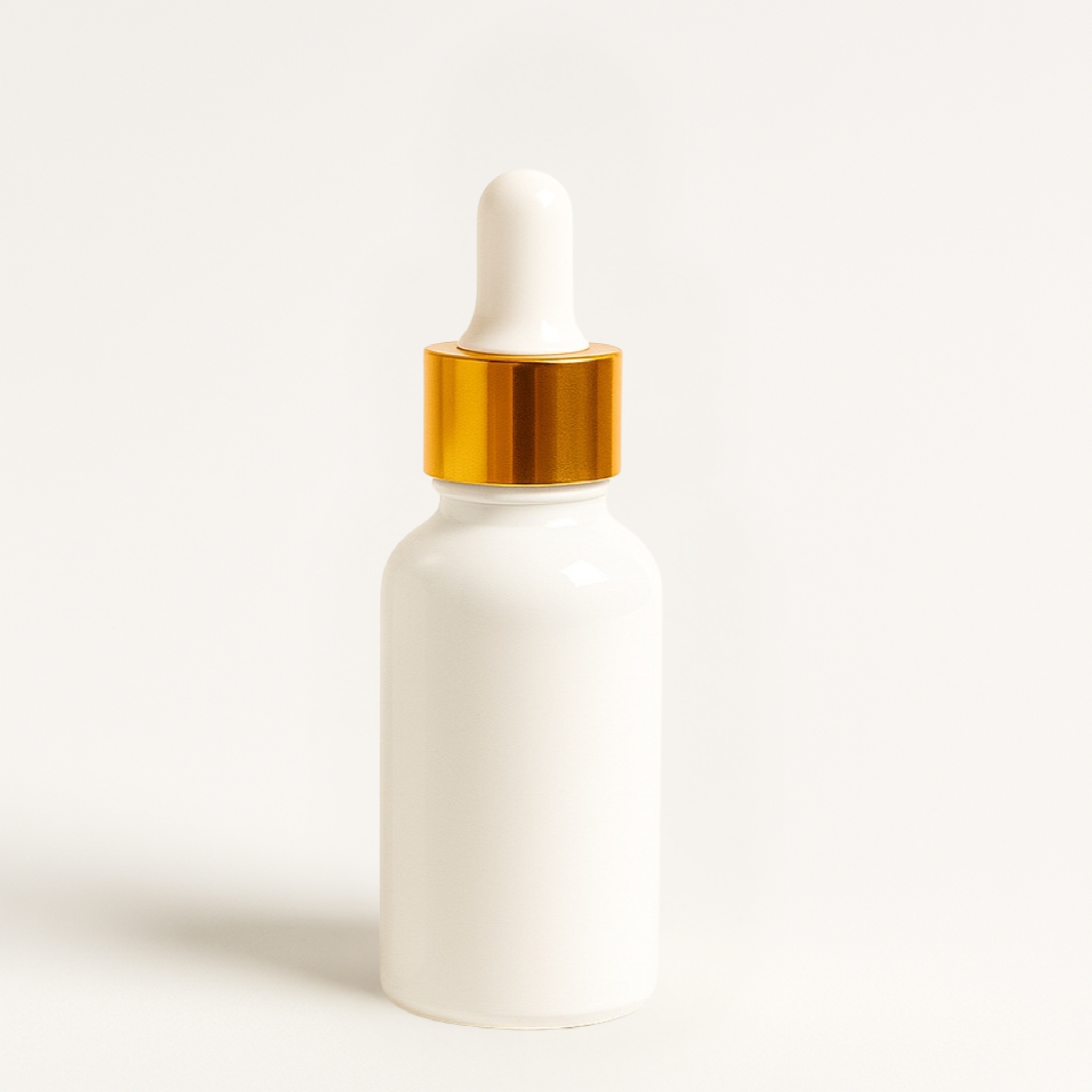 30ml milky white serum bottle with golden white cap | luxury skincare & cosmetic packaging
