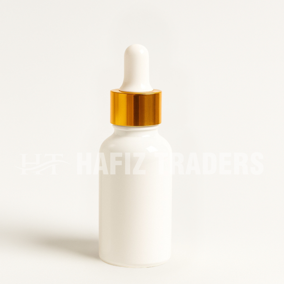 30ml Milky White Serum Bottle with Golden White Cap | Luxury Skincare & Cosmetic Packaging