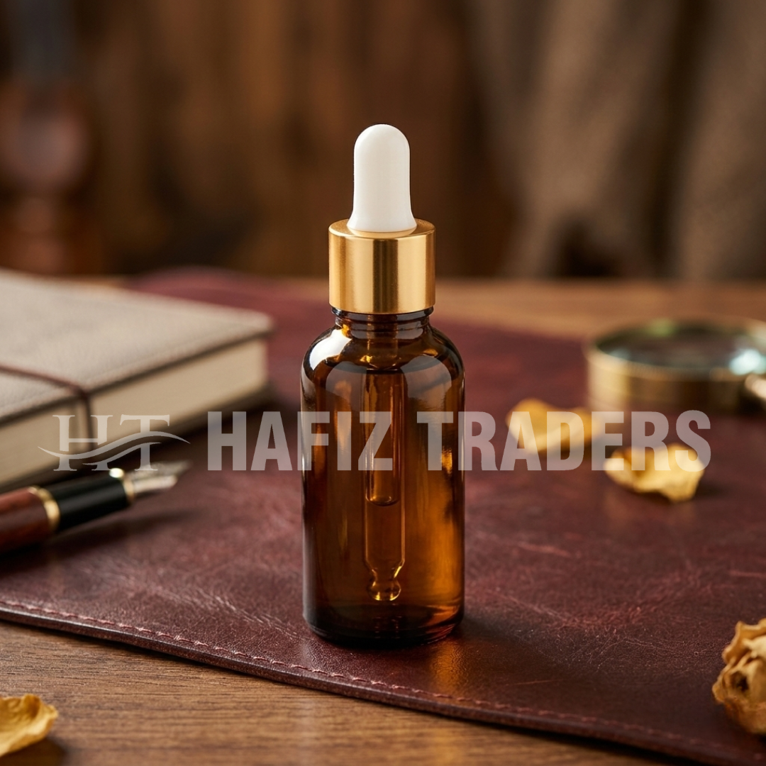 Amber Serum Bottles with Golden Black Cap – 30ml | Premium Skincare & Cosmetic Packaging