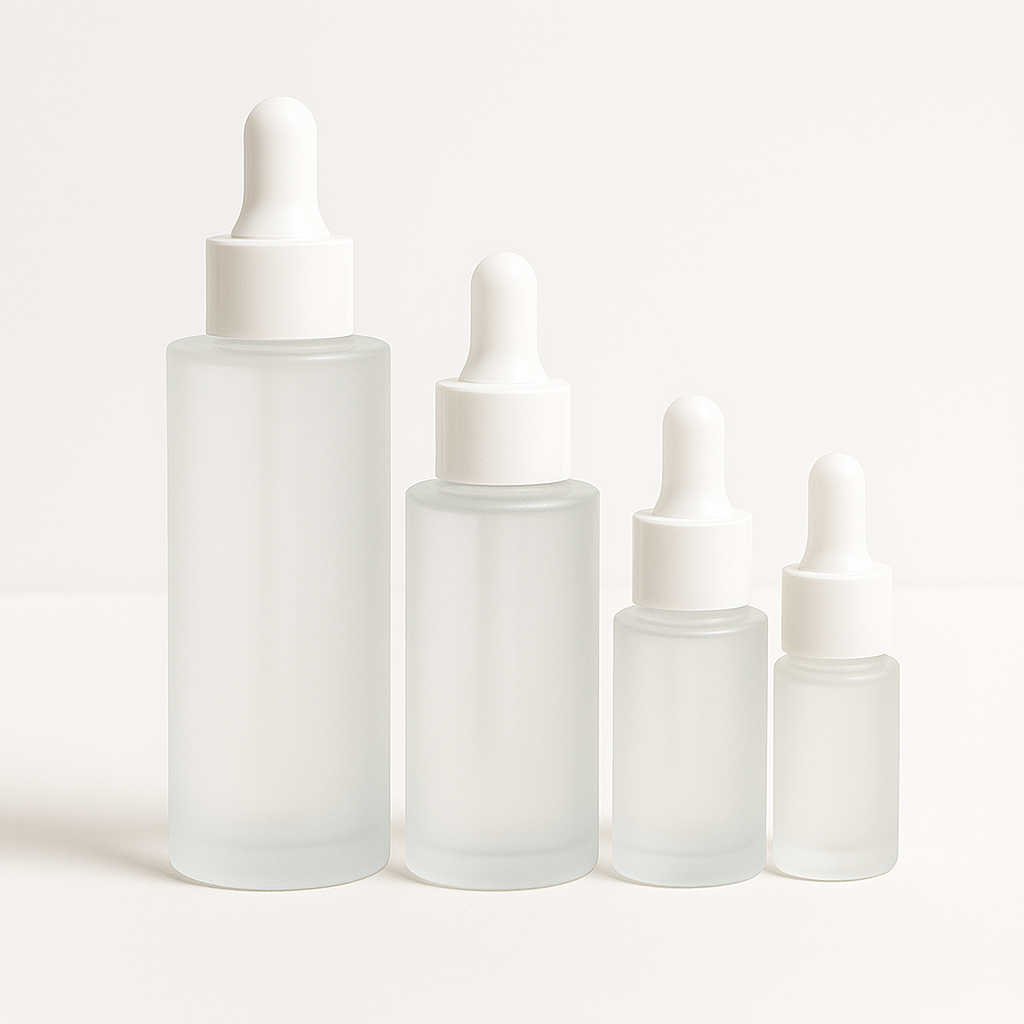 frosted glass serum bottle with white cap – 20ml, 30ml, 50ml & 100ml | premium cosmetic packaging