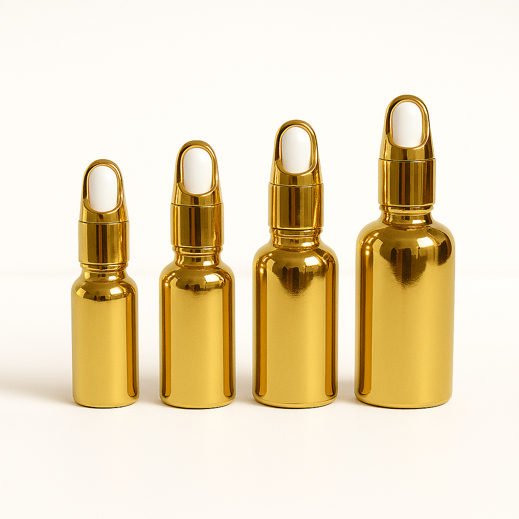 golden serum bottles – 10ml, 15ml, 20ml, 30ml | luxury cosmetic packaging