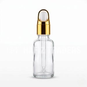 Empty Clear glass serum bottle with golden prince cap