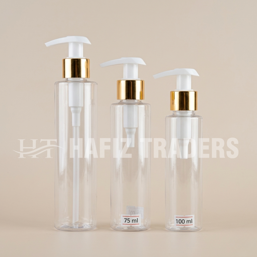 Empty transparent bottle with lotion pump