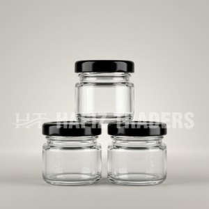 Transparent shilajit and zafran jar with black cap