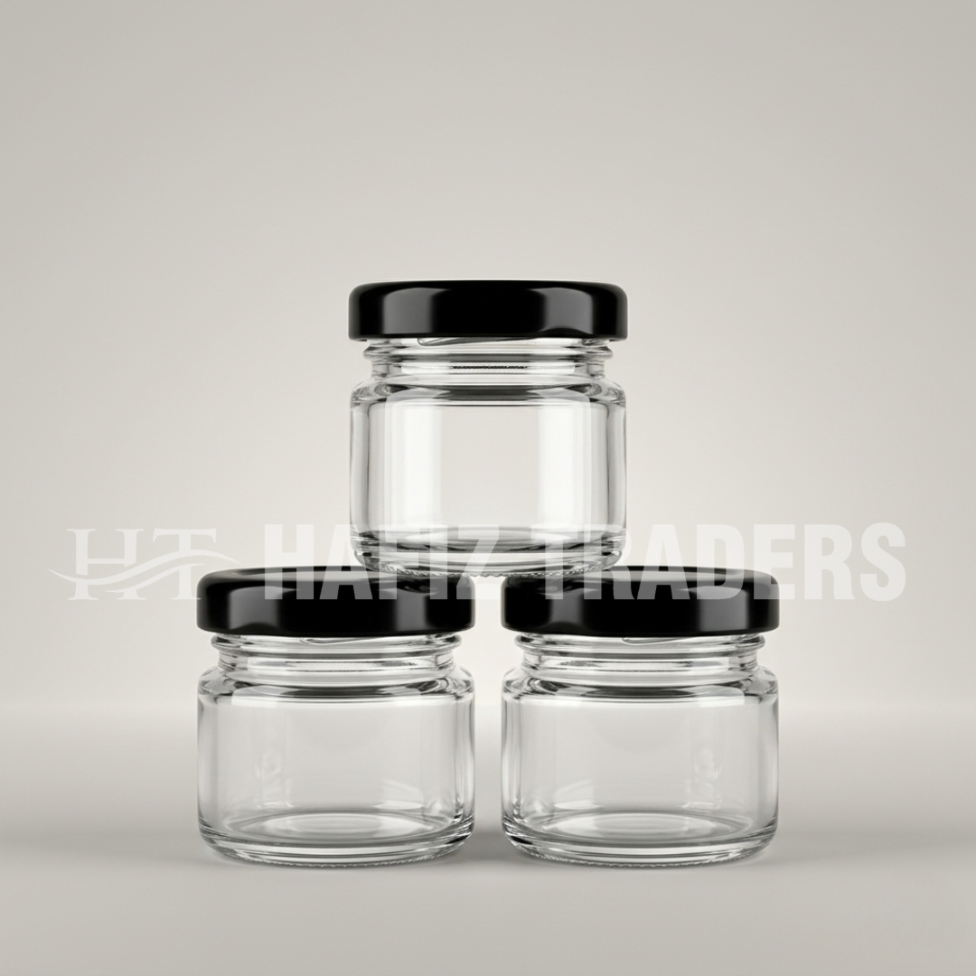 Transparent shilajit and zafran jar with black cap