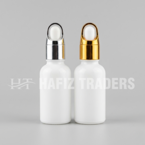 Empty Milky white serum bottle with golden prince cap