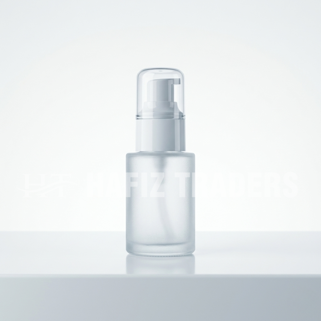 Empty frosted serum bottle with spary pump