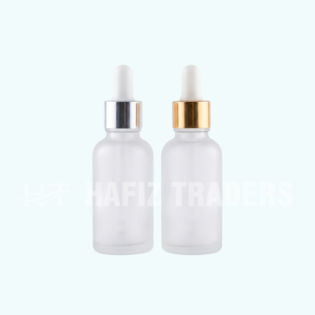 Empty Frosted serum bottle with silver and golden cap