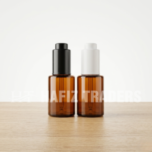 Empty serum bottles with white and black pump