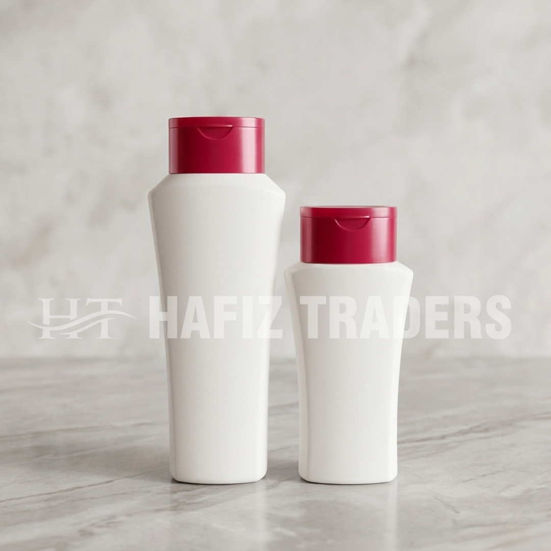 Empty White Cosmetics Bottles with Red Caps