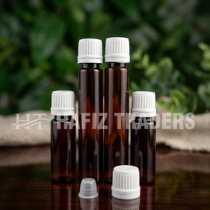 Amber Glass Bottles with White Screw Caps and Droppers