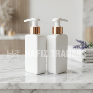 Empty Milky White Plastic Bottle With Golden Cap