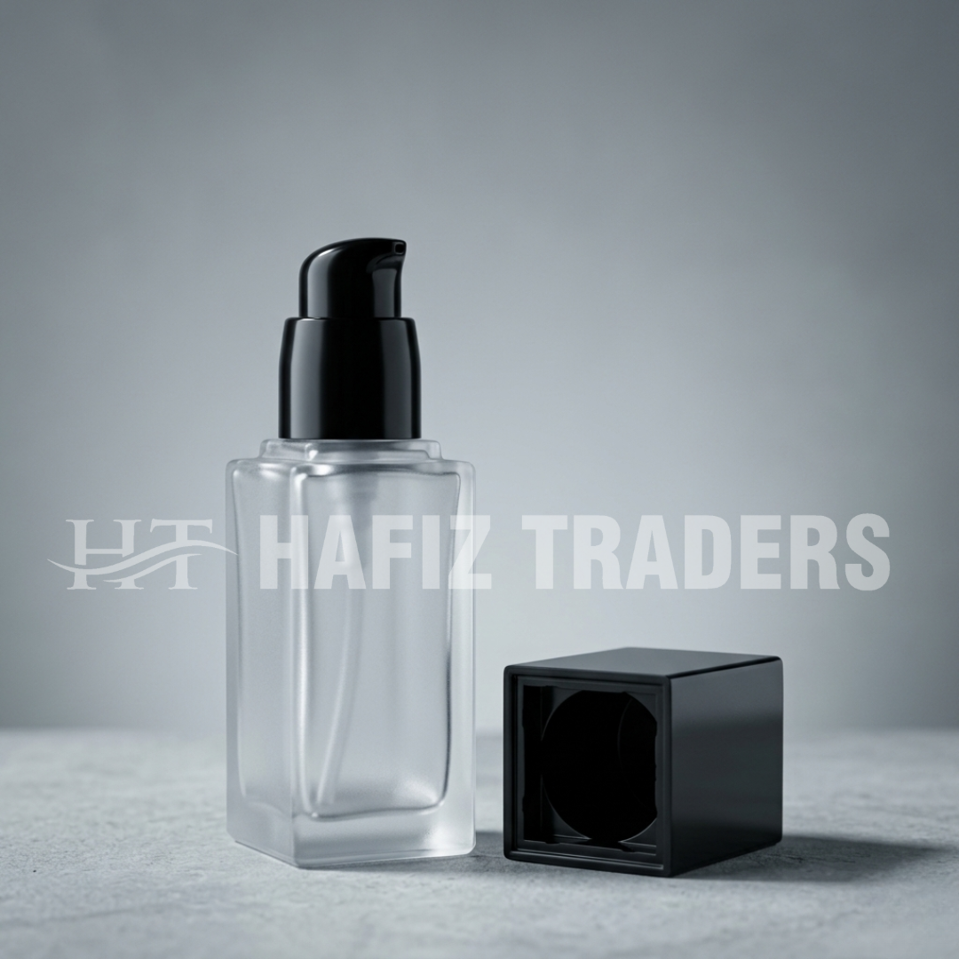 Cosmetic Pump Bottle Square Clear Frosted Lotion Glass