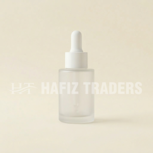 Empty Clear Frosted Serum Bottle with white cap
