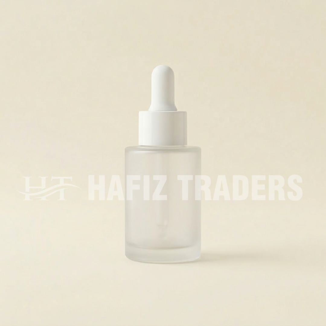 Empty Clear Frosted Serum Bottle with white cap